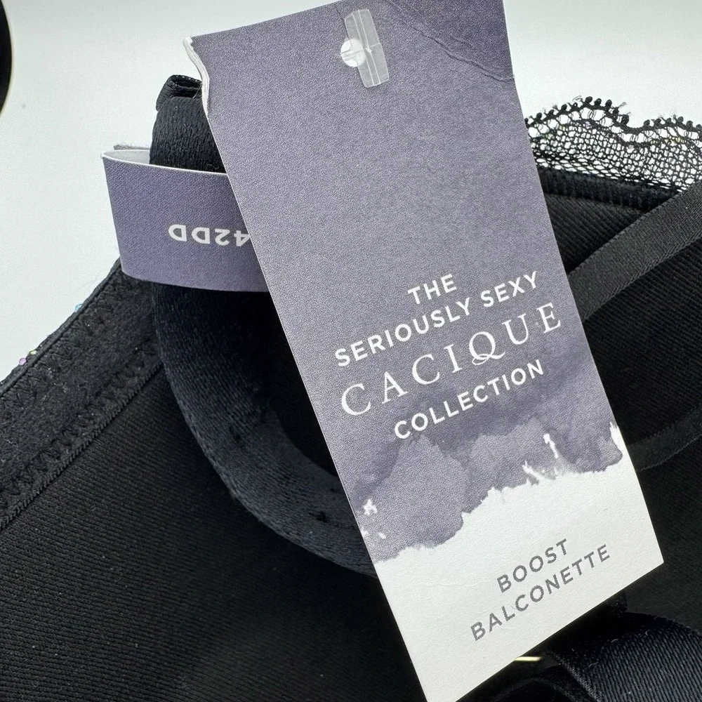 Lane Bryant Cacique Strappy-Neck Boost Balconette Bra 44DD‎ Black & Lace NWT!